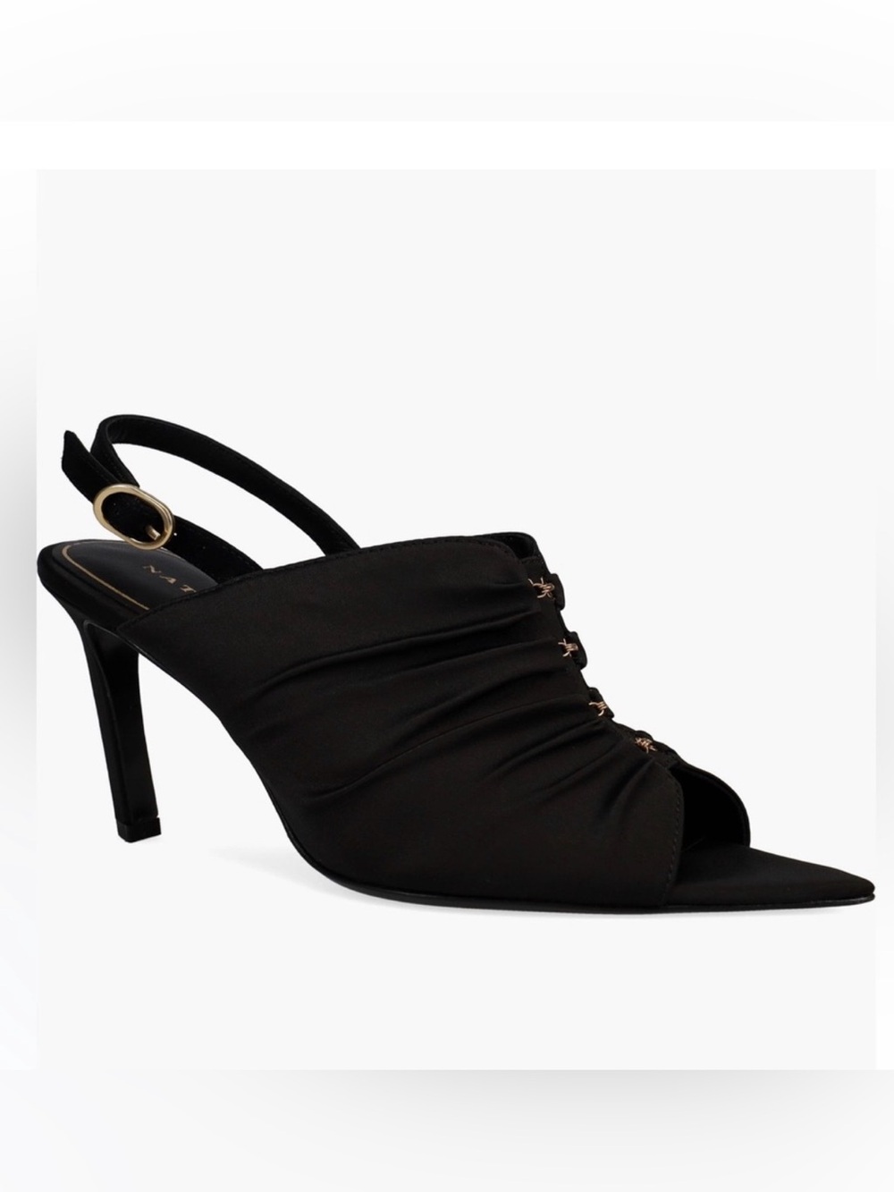 Nature ruched Black Slingback Heels satin
